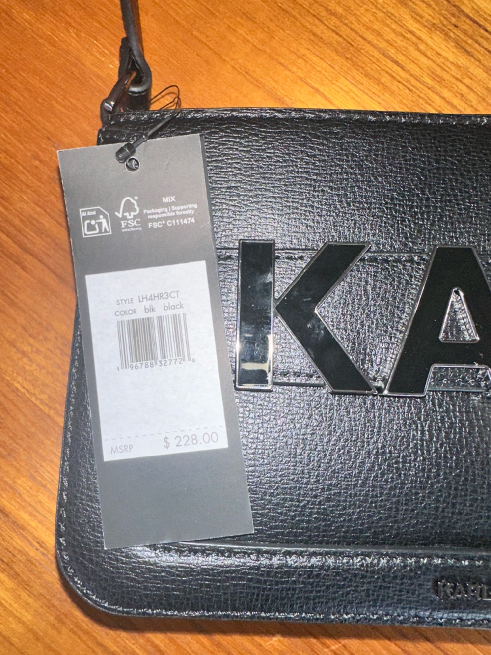 ✨ Karl Lagerfeld Paris Logo Mini Shoulder Bag – NWT Black Leather Baguette - Picture 12 of 12
